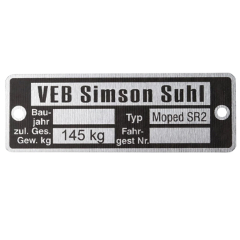 Typenschild, Rahmenplakette, Simson SR2